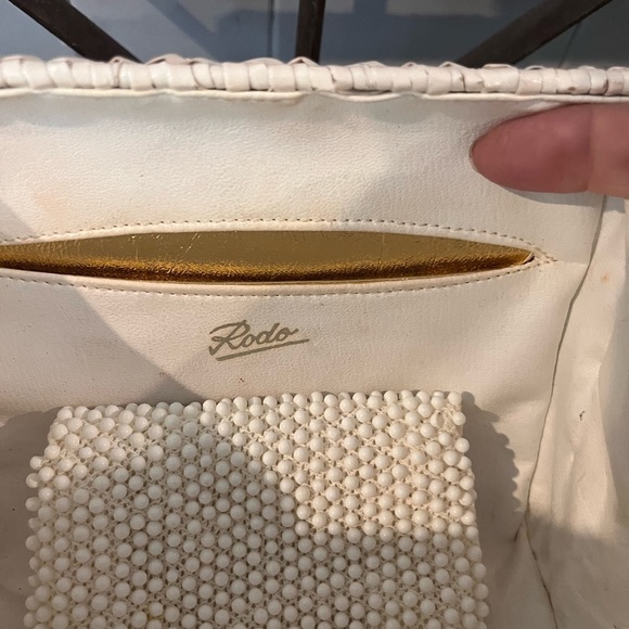 Vintage 1950s Rodo Italy Wicker Straw Woven Clutch Bag White - Picture 7 of 11